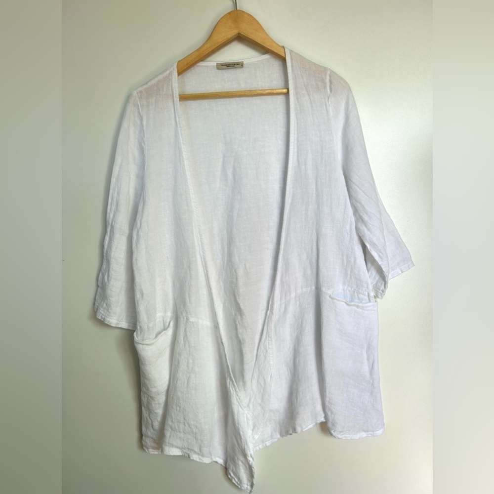 Francesca bettini  linen white open blazer cover up lightweight jacket pockets - Picture 3 of 8